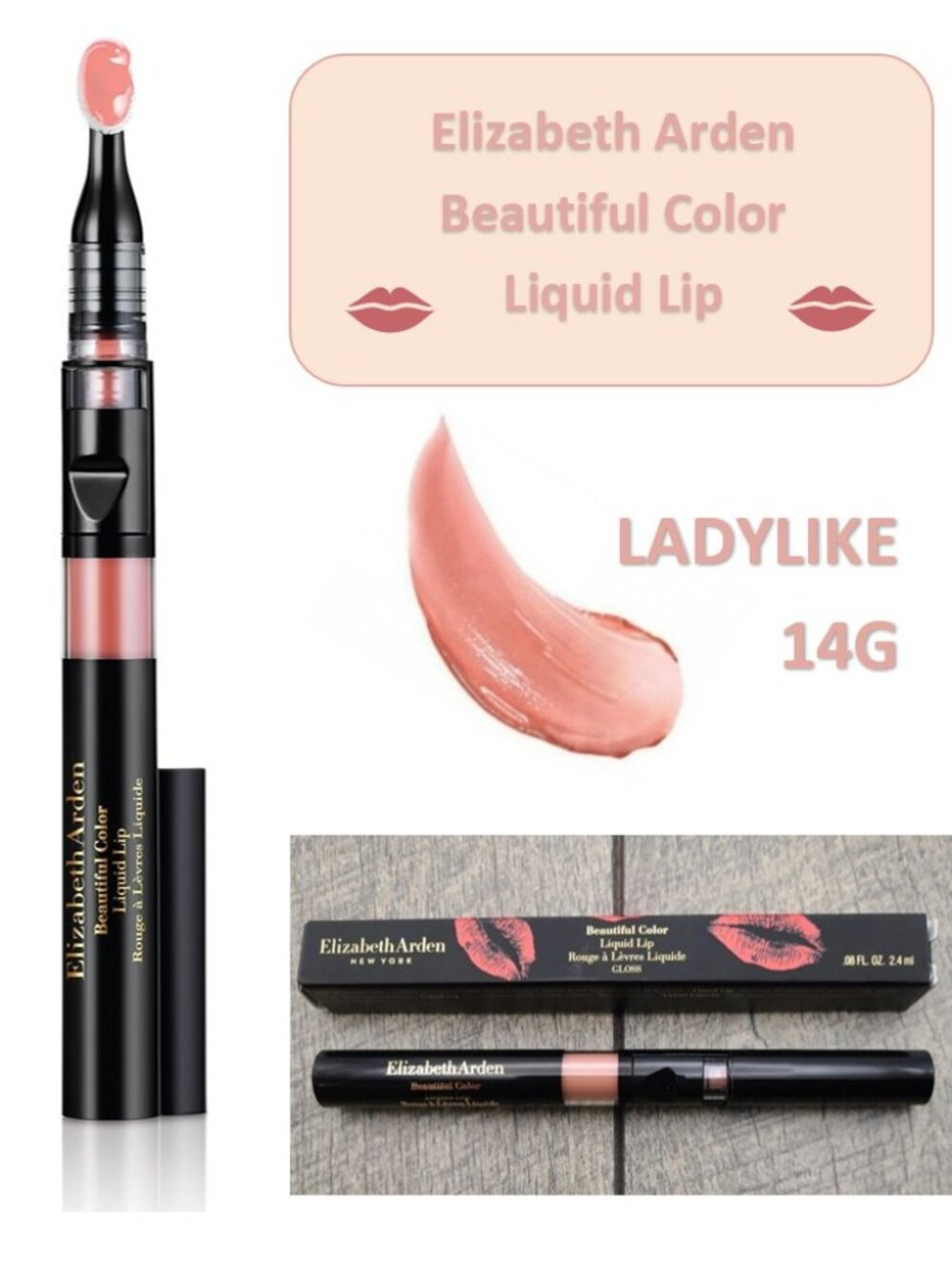 Elizabeth Arden Beautiful Color Liquid Lip Gloss - Ladylike 14G - New in Box